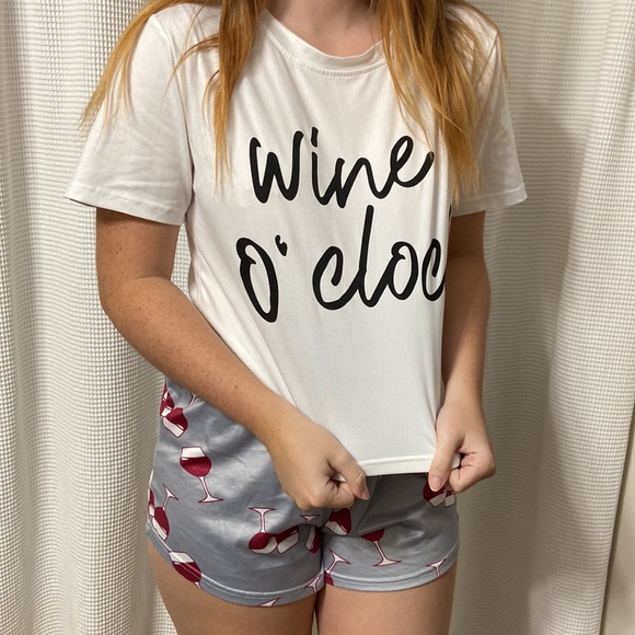 Women’s SHEIN “Wine O’ Clock” gray and white pajama set. Size medium. - Picture 3 of 9